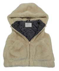 Béžová chlpatá zateplená prepínaci vesta s kapucňou Zara