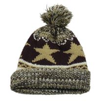 Vínovo-béžová pletená čepice s hvězdami a bambulí