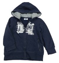 Tmavomodrá prepínaci mikina s potlačou a kapucňou Topolino