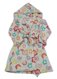 Biely chlpatý župan s obrázkami a kapucňou F&F