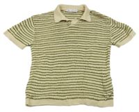 Béžovo-zelené pruhované pletené polo tričko Zara