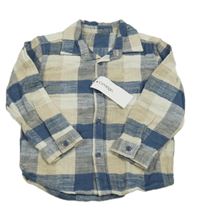 Nové - modro-béžovo-biela kockovaná flanelová košeľa George
