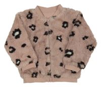 Starorůžovo-černá kožešinová podšitá leopardí bunda Nutmeg