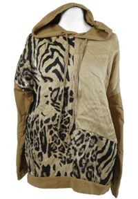 Dámska béžovo-čierna vzorovaná mikina s kapucňou