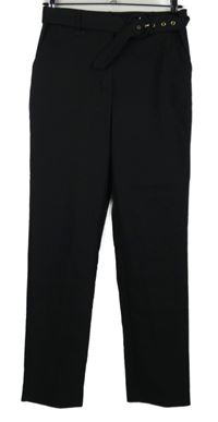 Dámské černé společenské kalhoty s páskem Mango