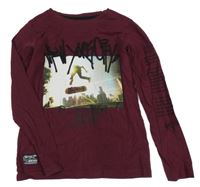 Vínové tričko s nápisom a potlačou