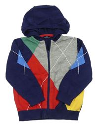 Tmavomodro-farebný károvaný sveter s kapucňou Next