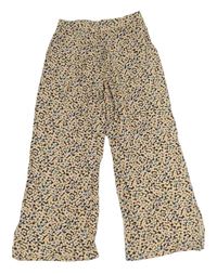 Ružovo-farebné kvietkovane culottes ľahké nohavice zn. H&M