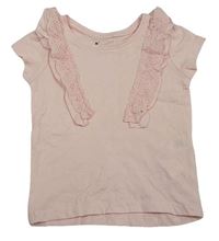 Svetloružové tričko s madeirovými volániky Primark