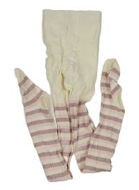 Smetanovo-ružové pruhované pančuchy zn. Dunnes