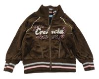 Hnedá zamatová prepínaci mikina s nápisom