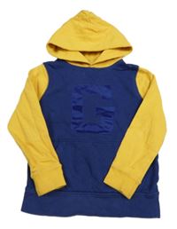 Tmavomodro-žlutá mikina s písmenem a kapucí GAP