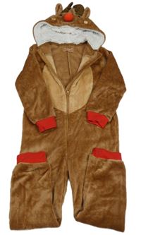 Hnědá chlupatá kombinéza s kapucí 