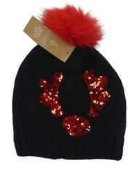 Nové - Černá pletená čepice se sobem z flitrů a bambulí