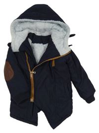 Tmavomodrá šusťáková zimní bunda s kapucí 