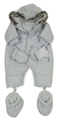 Nové - svetlomodrá šušťáková zimná kombinéza s kapucí + rukavice + cápačky