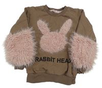 Hnedá mikina s kožešinou a zajícem