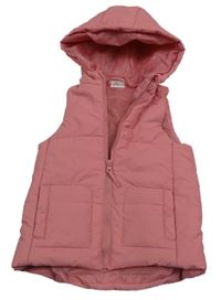 Růžová pogumovaná zateplená vesta s kapucí 