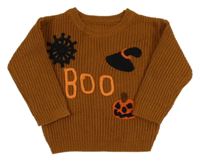 Medový rebrovaný sveter s kloboukem a pavučinou