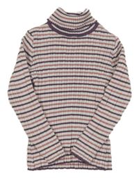 Bielo-ružovo-fialový pruhovaný svetrový rolák Nutmeg