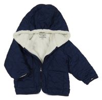 Tmavomodrá šusťáková prošívaná zateplená bunda s kapucí 