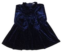 Tmavomodré sametové puntíkaté šaty s límečkem M&S