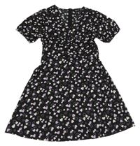 Černo-lila-bílé lehké šaty se srdíčky New Look