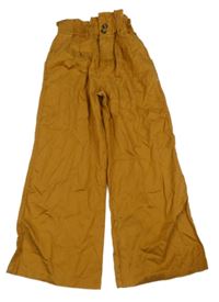 Medové plátenné široké paper bag nohavice