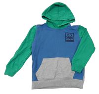 Modro-zeleno-sivá mikina s nápisom a kapucňou Benetton