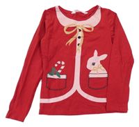 Červené triko s límečkem a zajícem H&M