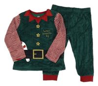Tmavozeleno-červené sametové pyžamo - Elf F&F