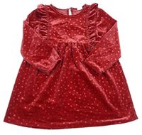 Červené zamatové šaty s bodkami a volánikmi H&M