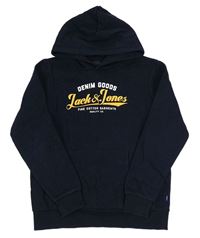 Tmavomodrá mikina s logom a kapucňou zn. Jack & Jones