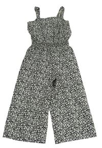 Čierny nohavicový culottes overal s kvietkami New Look