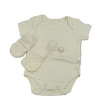 2set - Biele body s ovečkami + rukavice Bhs
