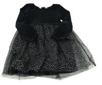 Čierne svetrové šaty s tylovou puntíkovanou sukní H&M