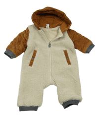 Béžovo-hnedá huňato/manšestrová podšitá kombinéza s kapucňou Topolino