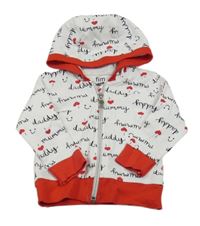 Bielo-červená prepínaci mikina s nápismi a kapucňou