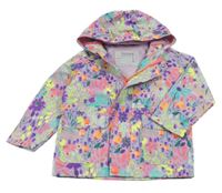 Fialová šusťáková jarní bunda s kytičkami a kapucí Nutmeg