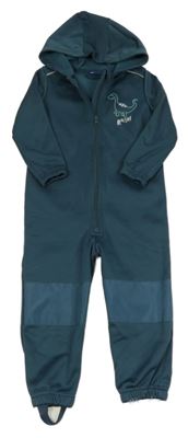 Zelenošedá softshellová kombinéza s dinosaurem a kapucí Lupilu