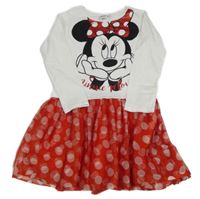 Bílo-červené puntíkované šaty s Minnie Disney 