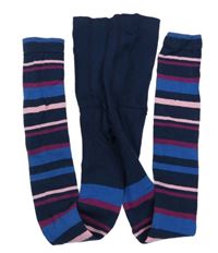 Tmavomodro-ružové pruhované pančuskové legíny Pepperts