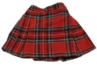 Červeno-čierno-biela kockovaná skladaná vlnená sukňa Next