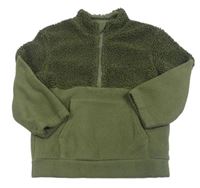 Khaki-tmavokhaki fleecovo/huňatá mikina s vreckom PRIMARK