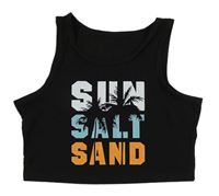 Čierny crop top s nápismi a palmami