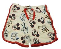 Smetanovo-červené rebrované kraťasy s Mickey s kamarády PRIMARK