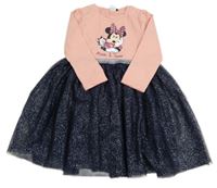 Broskvovo-tmavomodré šaty s Minnie a třpytivým tylem Disney