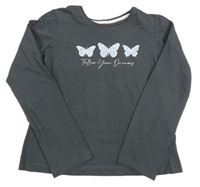 Tmavošedé crop triko s motýlky a nápisem PRIMARK