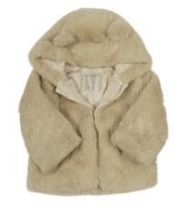 Smotanový kožušinový podšitý kabát s kapucňou s uškami John Lewis