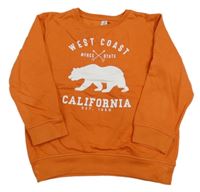 Tmavooranžová mikina s medvedíkom a nápismi Topolino